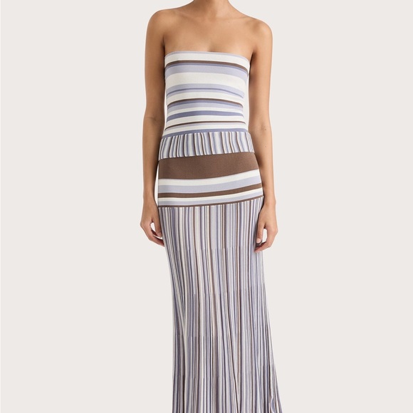 Faithfull the Brand Striped A-Line Skirt - Blue, White, Brown - Picture 2 of 7